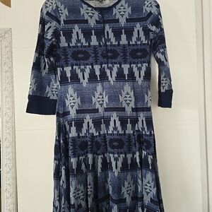 Lauren Ralph Lauren Southwestern Aztec Henley Dress Blue Cotton Small S Tunic